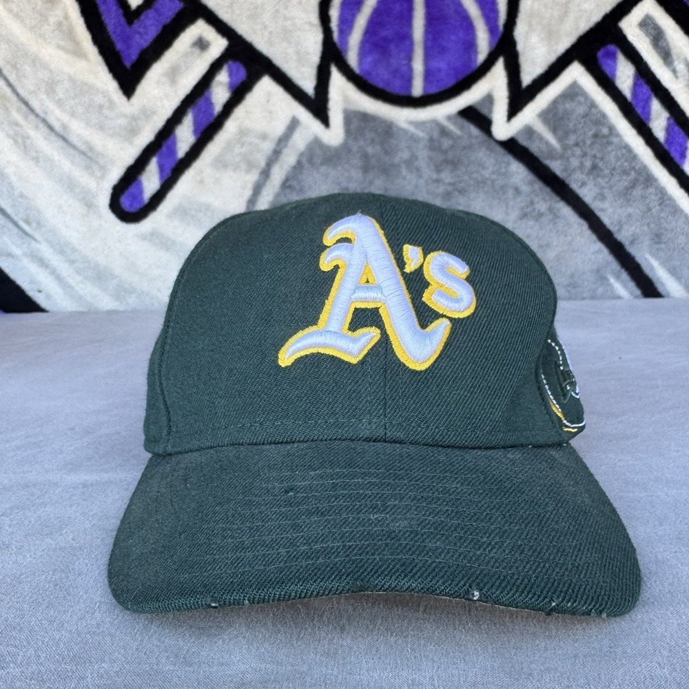 Size 7 1/2 - Oakland A's Moth Damaged Hat New Era Green Wool MLB Baseball Cap‎